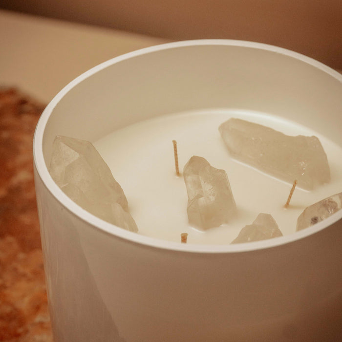 Crystal Candle XL Clear Quartz in a White Vessel