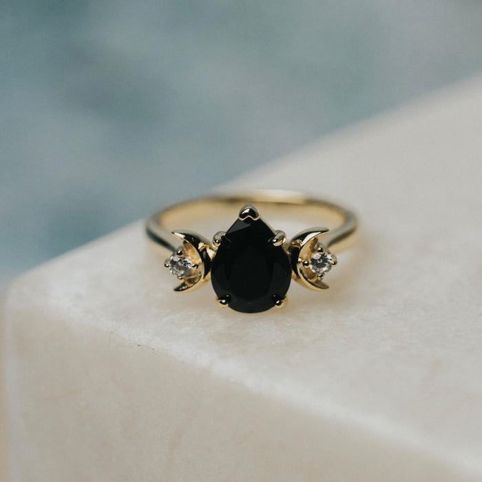 Double Crescent Black Onyx Ring