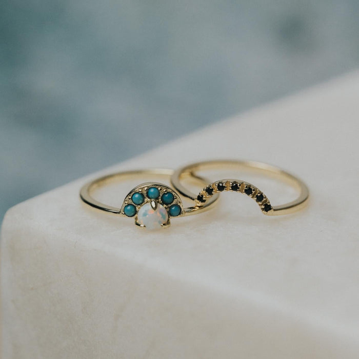 Calico White Opal Stacking Ring Set