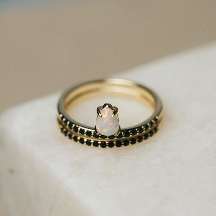 Serena White Opal & Black Onyx Ring