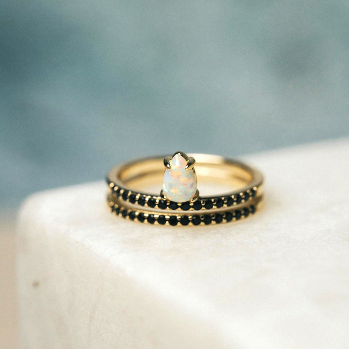 Serena White Opal & Black Onyx Ring