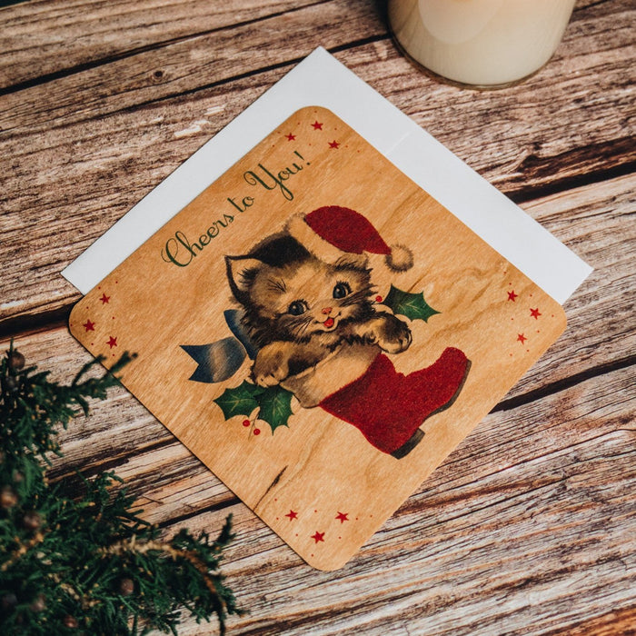 Wood Card Flat Kitty Stocking