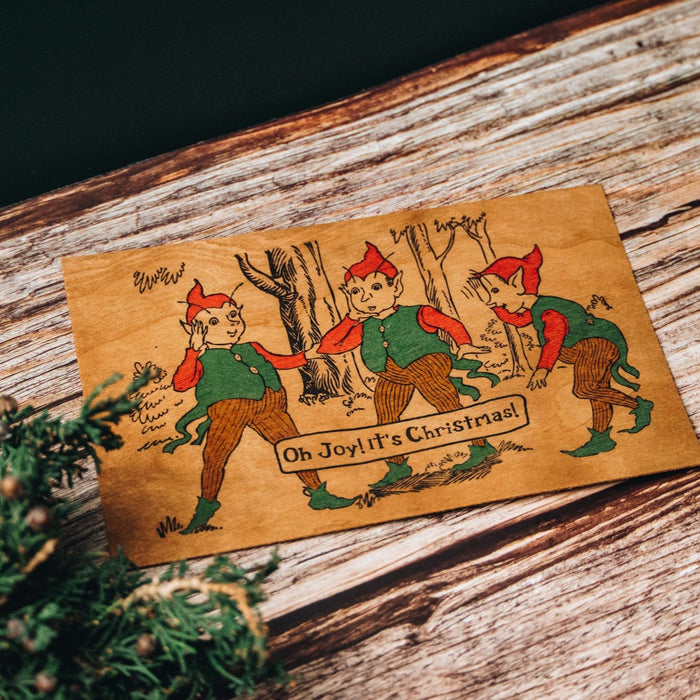 Wood Postcard Elf Christmas