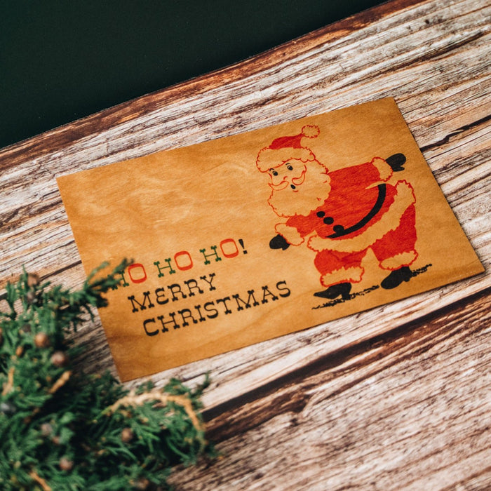 Wood Postcard - HO HO HO Santa