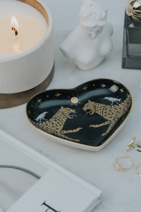 Two Cheetahs Ceramic Heart Dish