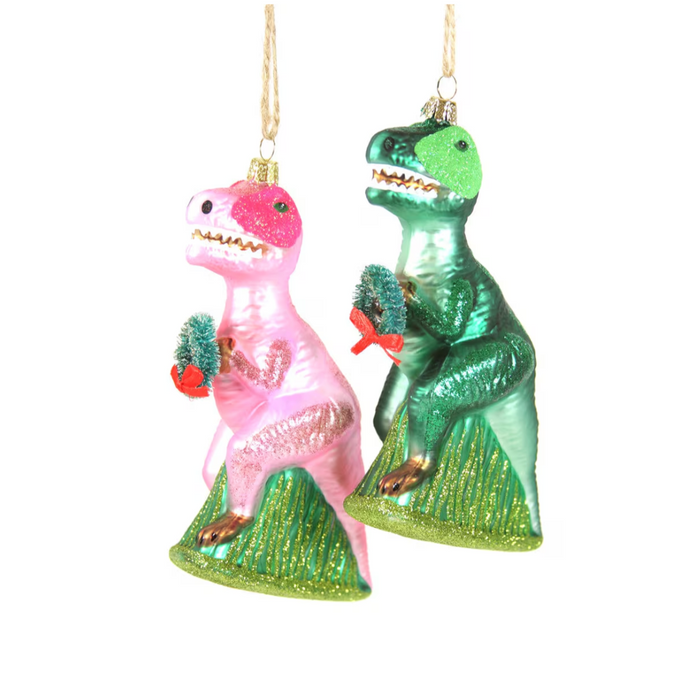 Merry Dinosaur Glass Ornament