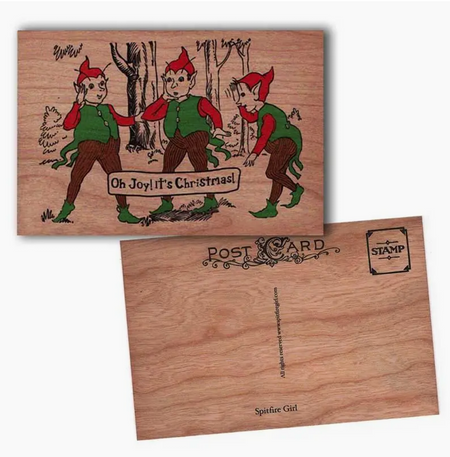 Wood Postcard Elf Christmas