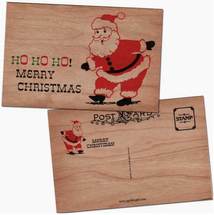 Wood Postcard - HO HO HO Santa