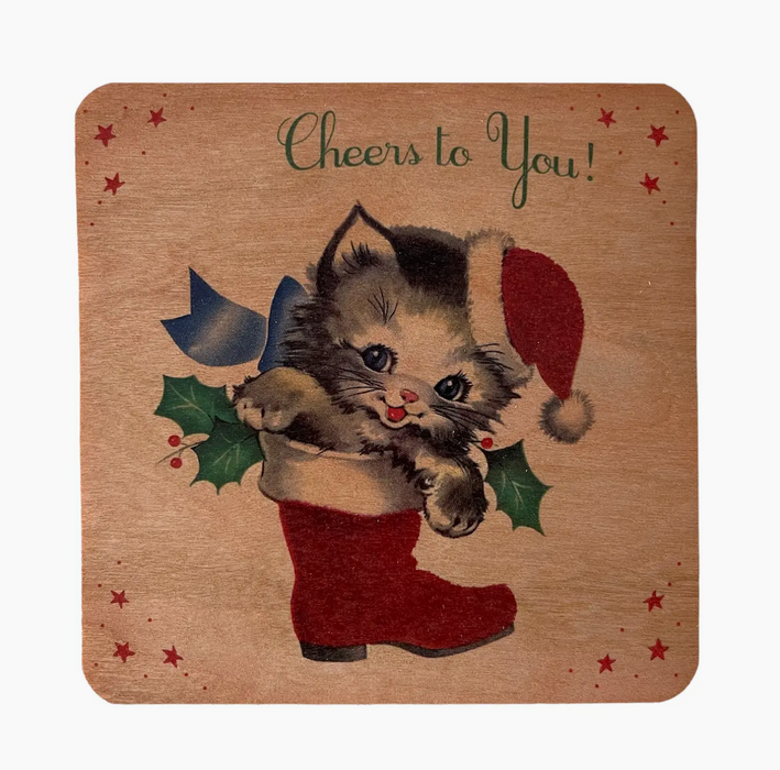 Wood Card Flat Kitty Stocking