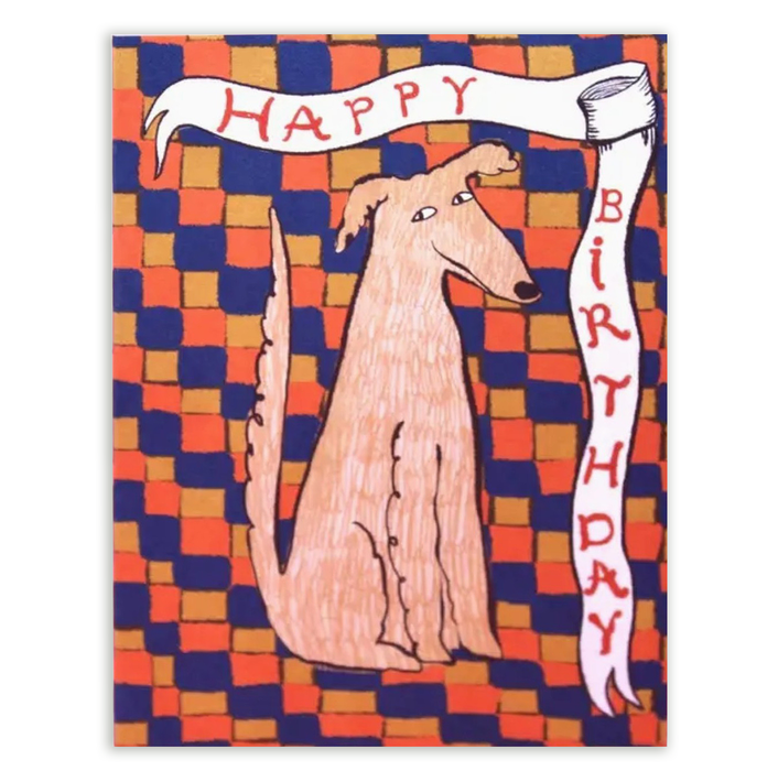 Happy Birthday Checkerboard Dog Greetings Card