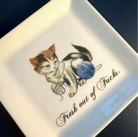 Fresh Out of Fucks Cat Trinket Tray