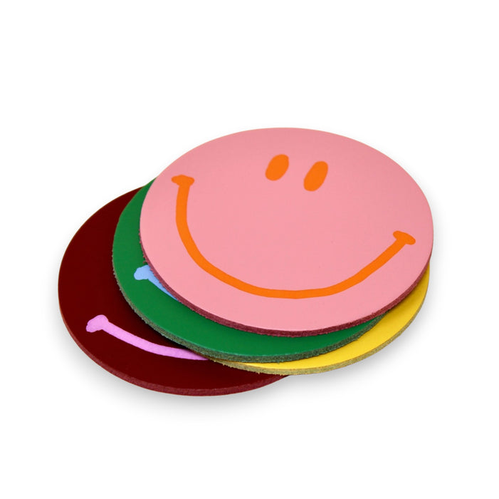 Happy Face Smiley Leather Coasters