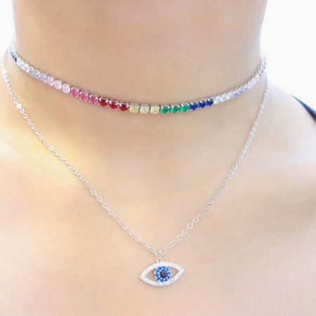 Blue Evil Eye Necklace in Silver