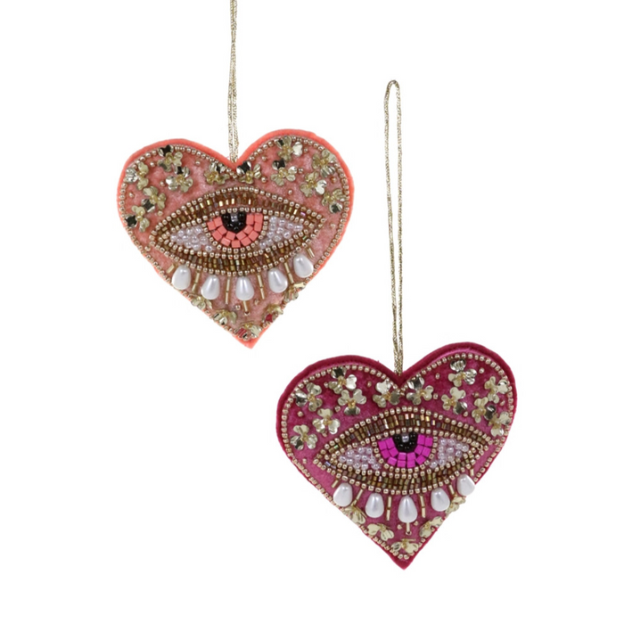 Heart Ojo Beaded Velvet Ornament