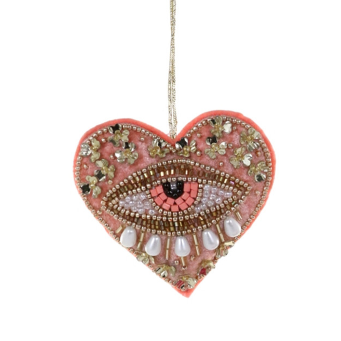 Heart Ojo Beaded Velvet Ornament